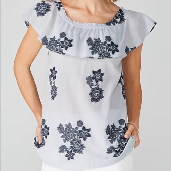 J. Jill Ocean Breeze Jacquard Ruffle Shoulder Top - Picture 1 of 7